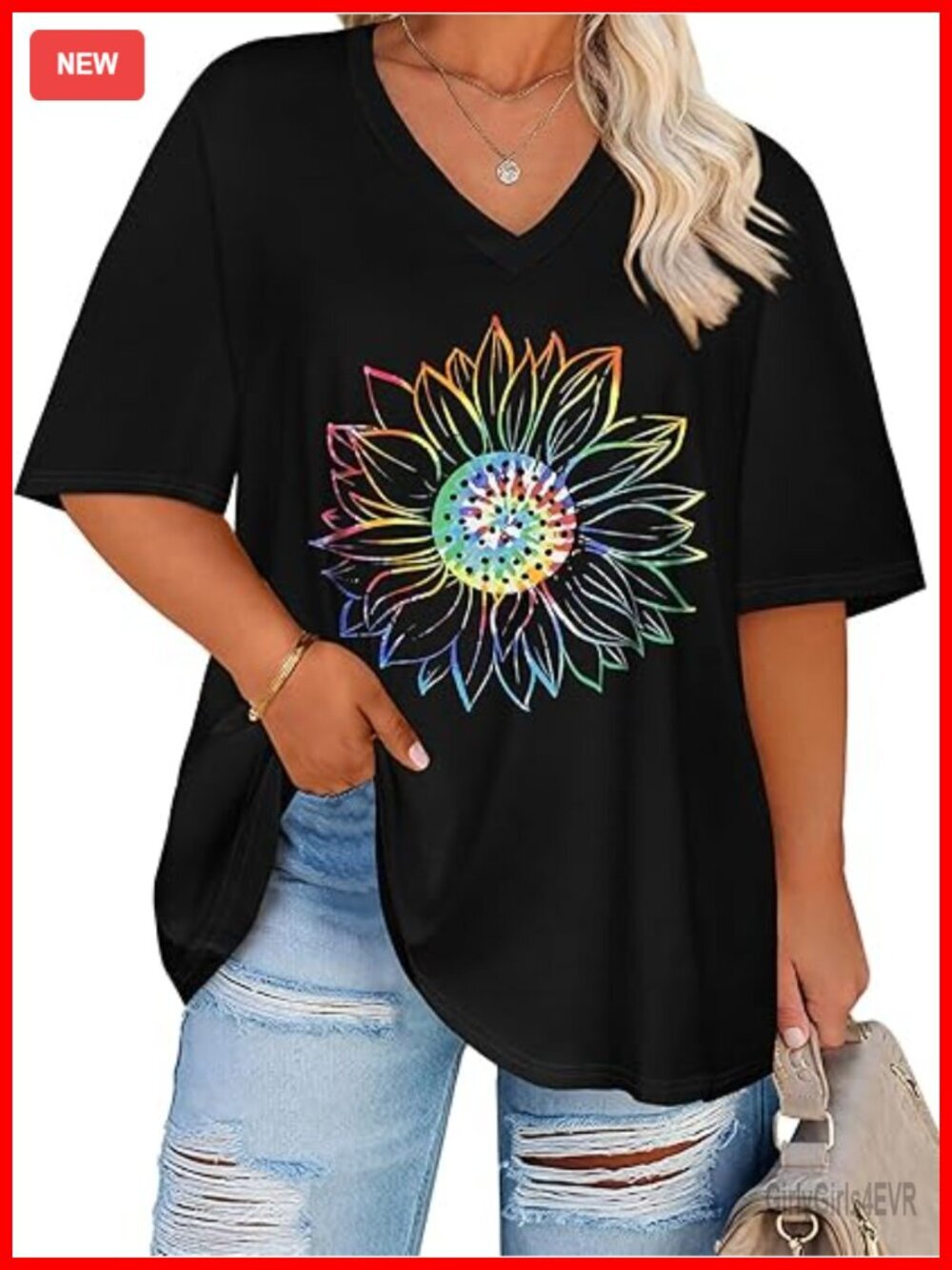 Plus Size Oversized V-Neck Short Sleeve Tee T-Shirt Blouse